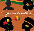 Black silhouettes of four faces decorated in red/yellow/green on an orange background.