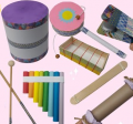 Photo of diy instruments on a pink background.