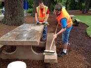 Cleaning Picnic tables at Tualatin Community Park