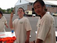 Preparing the cake for the Crawfish Festival City float