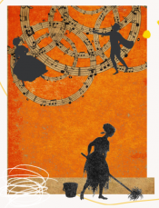 Silhouettes depicting the Cinderella story
