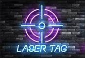 Laser Tag logo of a glowing neon crosshair