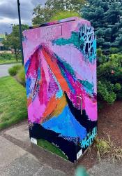image of a traffic signal box wrapped with art
