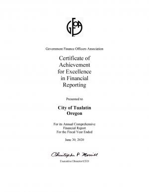 Certificate of Achievement for Excellence in Financial Reporting