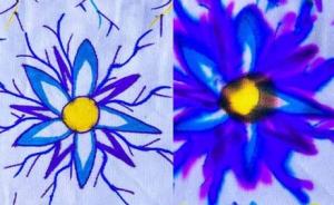 Photo of sharpie tie-dye flower in purple and blue.