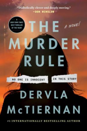 Cover of The Murder Rule by Dervla McTiernan, showing a woman's head and shoulders in silhouette against a dusk sky