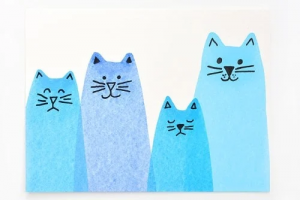 Painting of four blue cats.