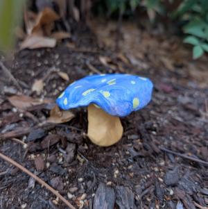 Blue and tan clay mushroom