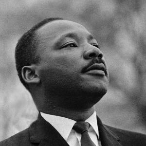 Black and white photograph of Dr. Martin Luther King, Jr.