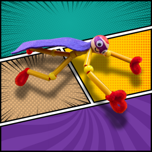 Photo of superhero made from pipe cleaners.