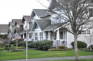 Row of two-story duplex homes