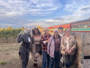 Participants on haunted train ride trip