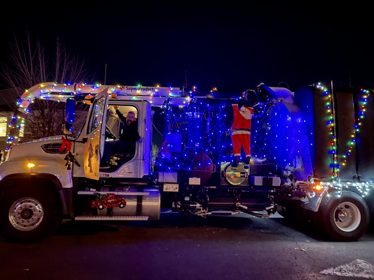 photo of City truck decorated with lights