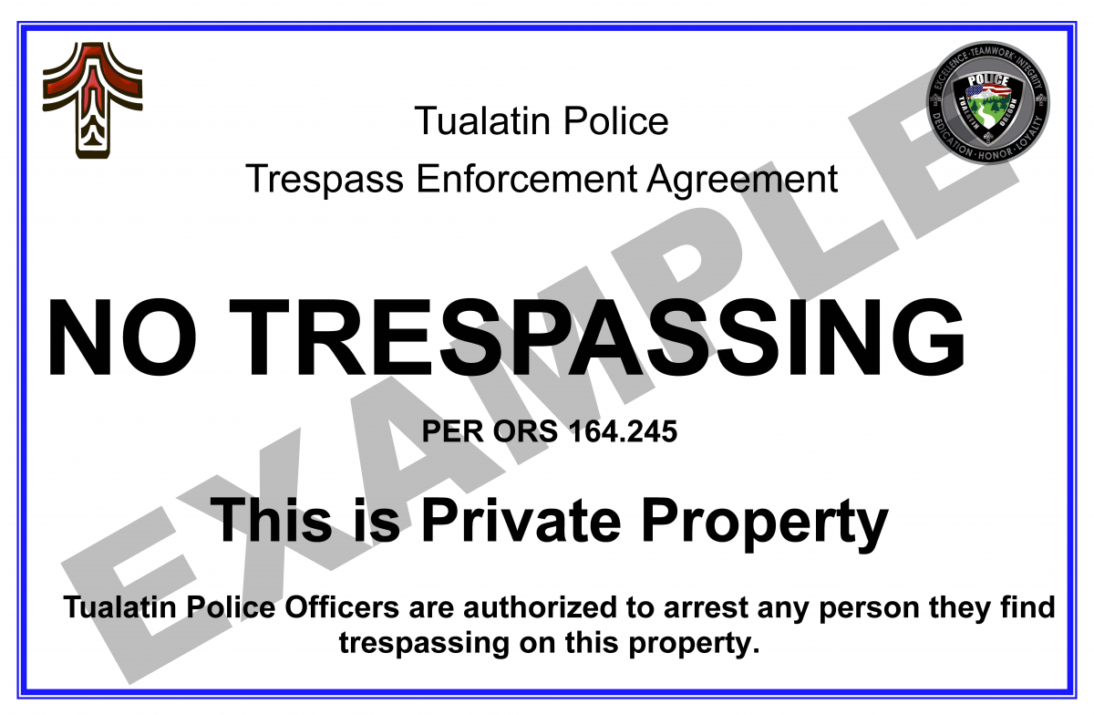 Tualatin Trespass Agreement Sign